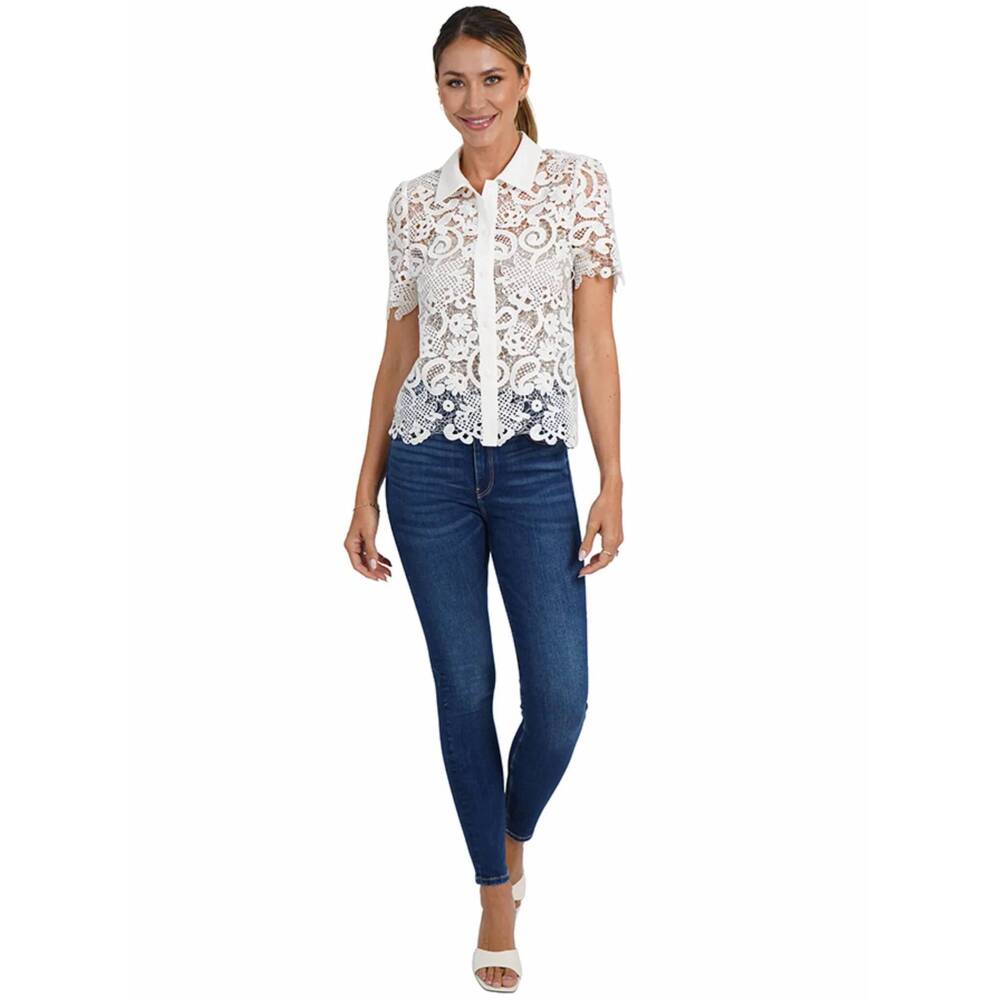 NEW LOVE TOKEN ainsley short sleeve lace blouse in white